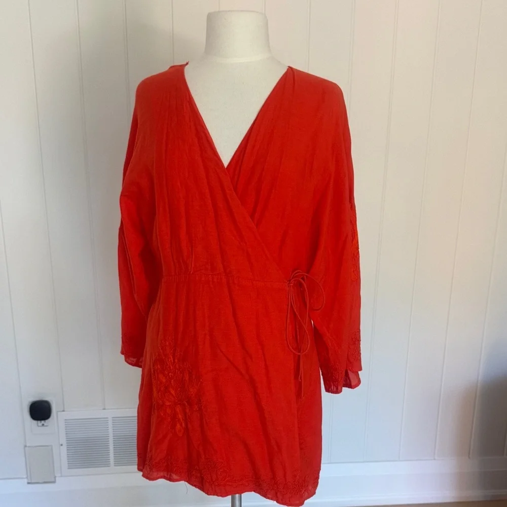 ZARA Kaftan Kimono Wrap Dress – Embroidered Hem & Sleeves, Size Large (US L) - Picture 3 of 8